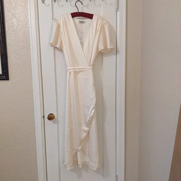ivory satin wrap dress Mimi Oyster Ivory Robe in Silk Satin